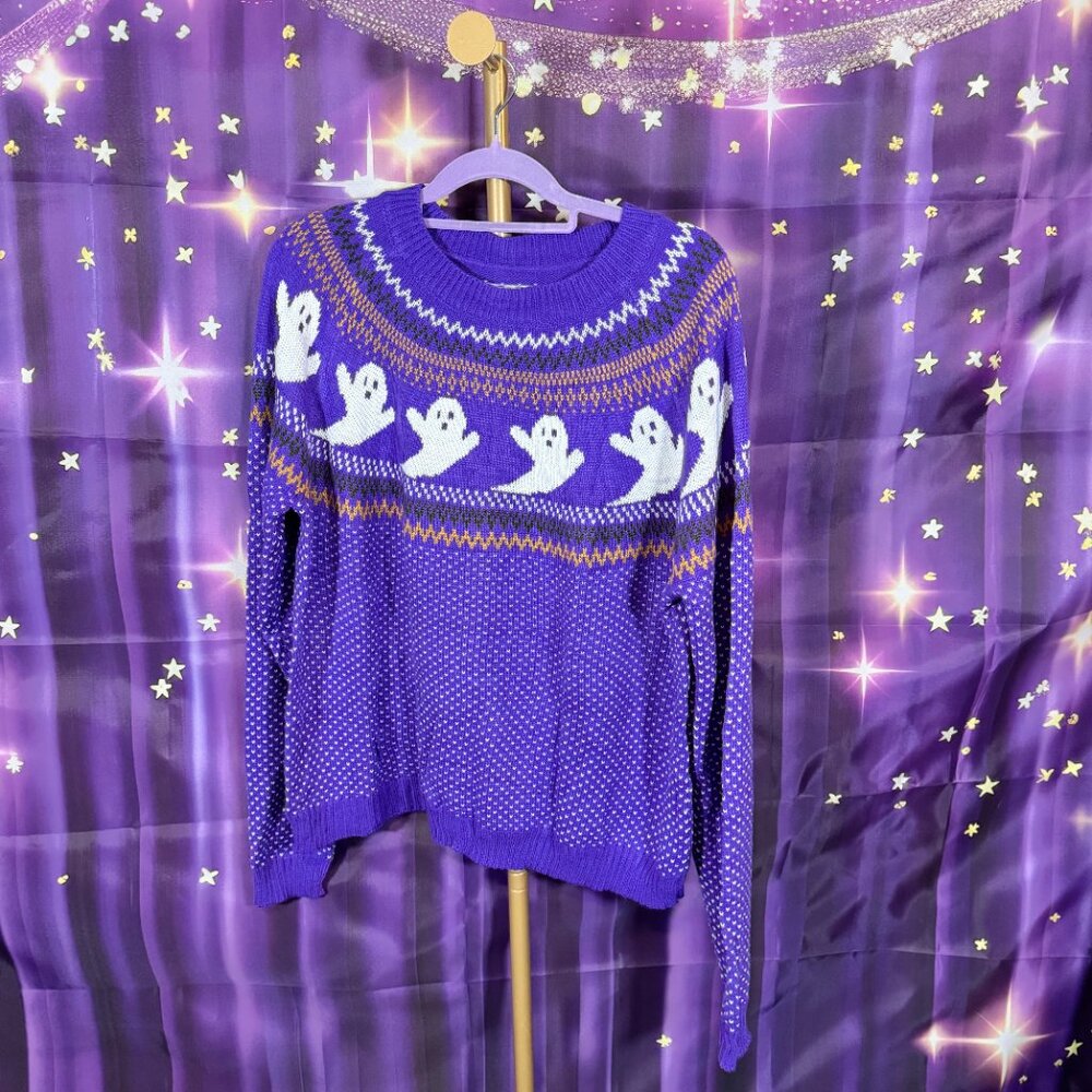 Unknown - Playful Ghost Pattern Purple Sweater - … - image 5